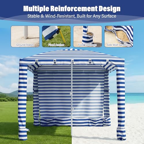 Umineux Beach Cabana - 8FT Beach Canopy with Side Wall, Easy Setup Beach Tent Sun Shelter, Waterproof Tent - Portable Shade for Whole Family (Navy Stripes) - color: Navy Stripes, size: 8ft