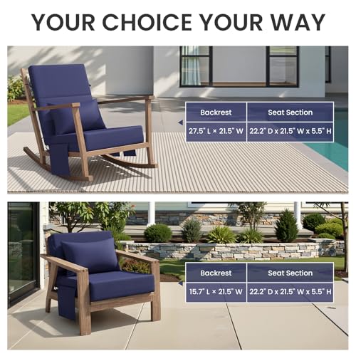Crestlive Products Foldable Outdoor Chaise Lounge Cushions with Head Pillow and Side Pockets, Water Resistant & Fade Resistant Lounge Chair Cushion, 72''L x 21''W, Navy - color: Navy, size: 72"l X 21"w
