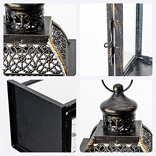 Lanterns Decorative Indoor&Outdoor, 14.4'' Large Black Square Hanging Lanterns, Vintage Metal Candle Holder for Outdoor Patio Front Door Porch Wedding Party Decor - color: Black / 14.4’’h