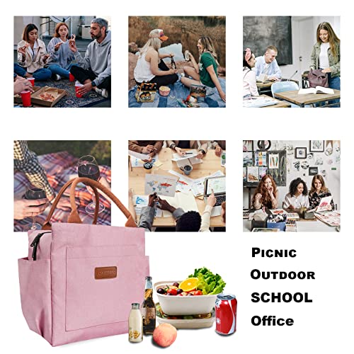 Joymee Lunch Bag Women Insulated Lunch Box Reusable Leakproof Large Spacious Cooler Tote for Womens Mens Adults with Bottle Holder and Side Pockets for Work Office Travel Picnic - Light Pink - color: 04 Light Pink