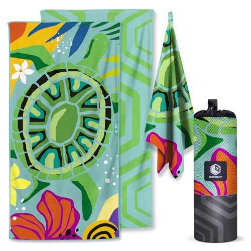 VENTURE 4TH Microfiber Beach Towel: Quick-Dry, Compact, Sand-Free, Absorbent, Sandproof and Lightweight - Perfect for Camping, Beach, and Roadtrips (Turquoise Turtle Design | 35x78 inches) - color: Turquoise Turtle, size: Extra Large (78" x 35")