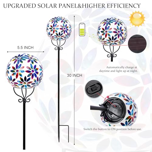VCUTEKA Solar Outdoor Lights Garden Decor Mosaic Solar Garden Lights Waterproof Glass Ball LED Pathway Stake Light for Landscape Lawn Patio Yard Decoration 6 inch, Multi - color: Multicolor