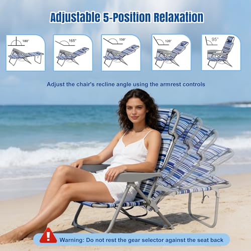 DIAMONDFORGE Lightweight Portable Beach Chair for Adults, 350 LBS Capacity Backpack Beach Chair, Reclining Beach Chair with 5-Position Lay Flat, Large Cup Holder for Beach Camping Sports, 1 Pack Blue - color: All Blue, size: Oversized