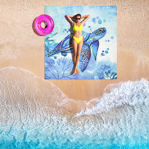 AISPARKY Beach Blanket Waterproof Sandproof Extra Large, Oversized Beach Mat, Quick Drying&Compact&Lightweight, Picnic Blankets Vacation Essentials for Outdoor Beach Camping (108" X 120" (8 Person)) - color: Blue - Turtle, size: 10' x 9'