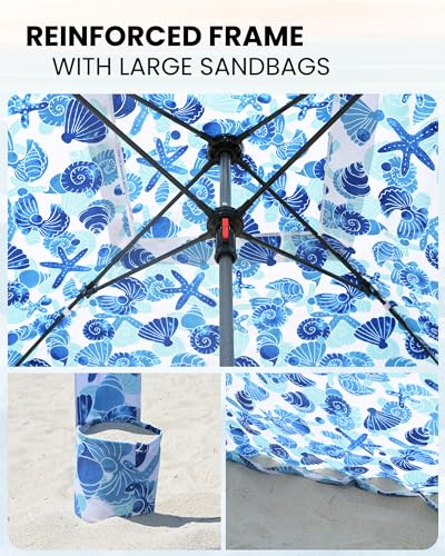 Qipi Beach Cabanas for Sand, Beach Canopy with Sandbags & Side Wall for Family, Easy Set Up Sun Shelter, UPF 50+ UV Protection with Roof Vent - color: 6' x 6' A-Sea Life