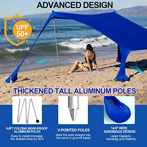 Buheco Beach Tent Pop Up Shade 10x10ft Beach Canopy Sun Shelter UPF50+ with 4 Foldable Poles-Portable Carrying Bag-Sand Shovel-Ground Pegs-Windproof Ropes for Outdoor Family Camping-Fishing- Picnic - color: Navy, size: 10x10FT 4 Pole