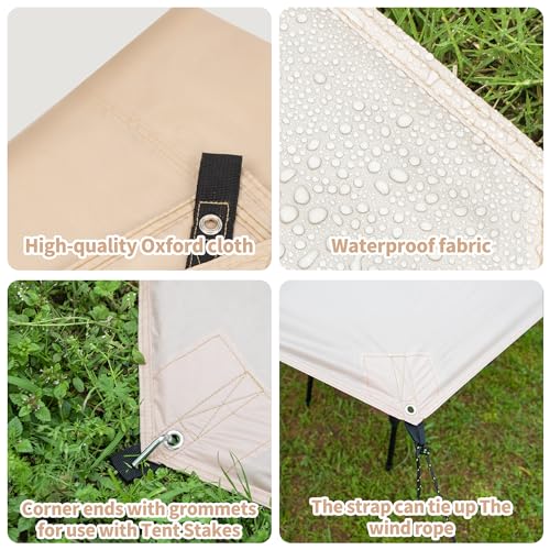 ONTYZZ Khaki Rectangle Tent Footprint Waterproof Camping Tarp Two in One Ground Sheet Mat and Tent Tarp for Camping Outdoor Hiking Beach Picnic, 149 * 220㎝ - color: Rect.- 149*220㎝