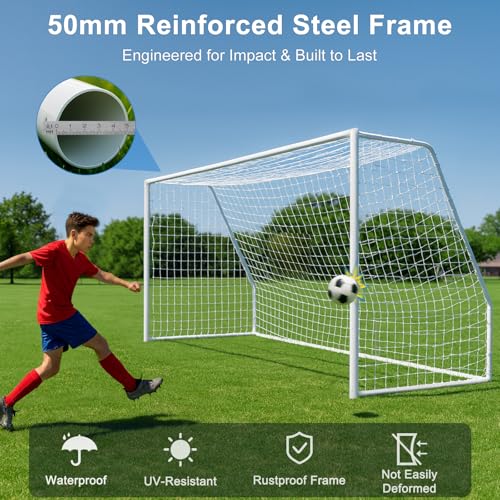 MOPHOTO Soccer Goal, 6X4/8x6/10x6.5/12x6/16x7/18.5x6.5/21x7/24x8ft Soccer Goals for Backyard, Full Size Soccer Goal for Teens & Adults Training - size: 18x7FT, style: Alloy Steel