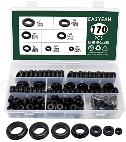 EASYEAH 170 Pcs Rubber Grommet Assortment Kit for Wiring Assorted 7 Sizes 1/4 3/8 1/2 5/8 3/4 7/8 1 Inch Round Hole, O Ring Eyelet Cable Hole Plug Set, Firewall Automotive Electrical Wire Gasket - style: 7 Sizes-170 pcs, Hole