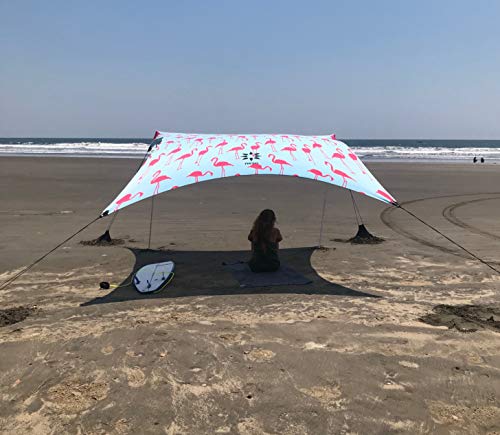 Neso Portable Beach Tent Sun Shelter - Lightweight Beach Shade Canopy - Easy Setup for Family Outings - Patented Reinforced Corners - UPF 50+ Sun Protection - color: Flamingos