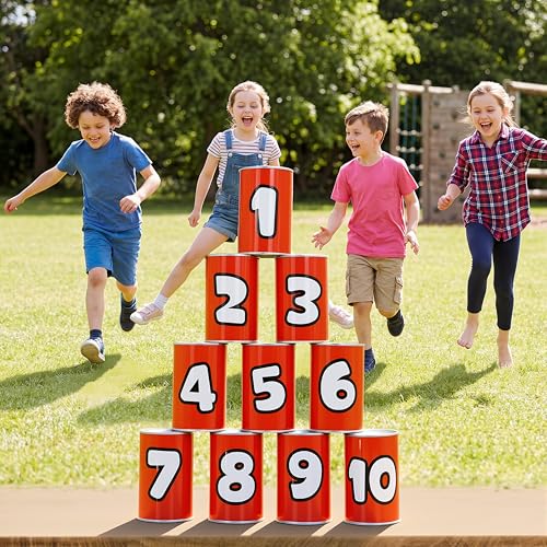 JOYIN 13 Pcs Carnival Party Can Toss Game, Sturdy Knockdown Can, Bean Bag Toss Game for Birthday Party, Family Activities, Indoor and Outdoor Play, Carnival Prizes Classroom Gifts (Number Style) - style: Number