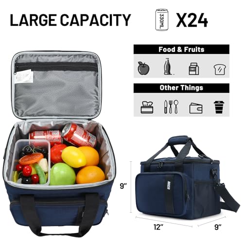 MIER Mens Lunchbox for Work Insulated 24 Cans/15L Large Lunch Bags Leakproof Adult Women Lunch Box Coolers for Travel Beach Picnic Office, Navy Blue - color: Blue