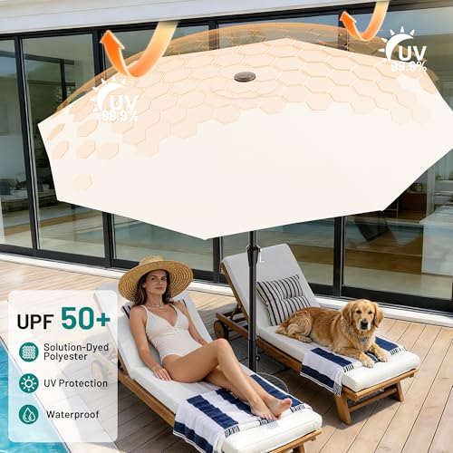 AreShark 10 FT Outdoor Patio Umbrella, Patio Table Umbrella with Push Button Tilt and Crank, Outdoor Patio Umbrellas with 8 Fiberglass Ribs, Patio Umbrellas for Market, Garden, Pool (Cream White) - color: Cream White
