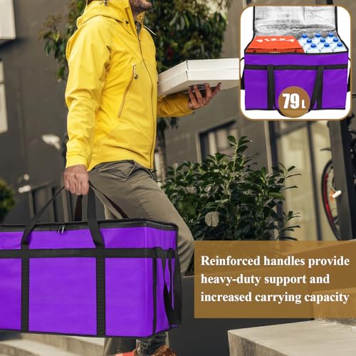 PEASUG Insulated Bags for Food Delivery, XXXL Pizza Delivery Bags, Large Capacity Cooler Bag Keep Food Warm for Grocery Shopping and Catering, Foldable, Heavy-Duty (Purple) - color: Purple, size: XXX-Large