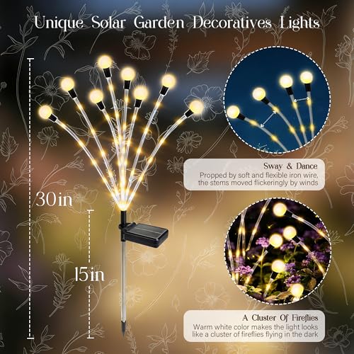 Solar Garden Lights Outdoor Decor(6pack,56LED) Upgraded Solar Swaying Light for Garden Decorative, Waterproof Firefly Light with Big Bulb, for Yard,Patio,Pathway,Party(Warm White) - size: 6 Pack