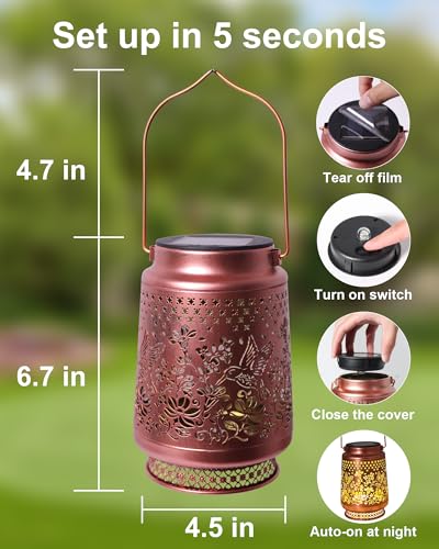 Mothers Day Gifts for Mom, Solar Lanterns Outdoor Waterproof Hummingbird Garden Decor Birthday Gifts for Women Mom Grandma Sister Solar Lights Outside Decorations for Backyard, Patio, Porch - style: Hummingbird with Flower