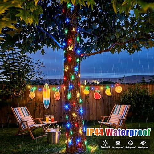 YEGUO 4 Pack Multicolor Solar Fairy Lights, Each 33ft 100 LED Christmas Lights Outdoor Waterproof, 8 Modes Sliver Wire Solar String Lights - color: Multicolor