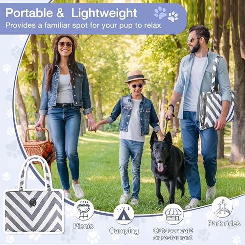 Kritter Planet Waterproof Foldable Dog Bed Pad for Camping & Travel, Portable Roll-Up Dog Bed Car Seat Pet Cushion Mat with Handles for Small & Medium Dogs, Indoor & Outdoor Use, Grey Chevron Striped - color: Grey Chevron Striped, size: 31"x24"