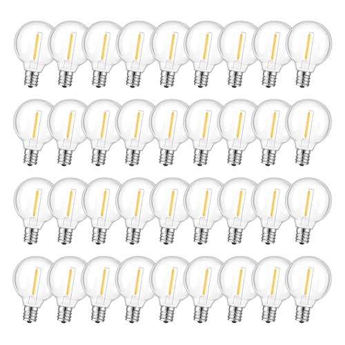 GvvooHome 36 Pack LED G40 Replacement Bulbs for String Lights, Shatterproof Plastic Globe Bulb for Indoor Outdoor Patio Decor, E12 Candelabra Socket Base, Warm White - size: 36 Pack