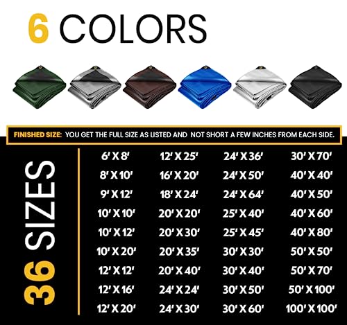 Extra Heavy Duty 16 Mil Tarp Cover, Waterproof, UV Resistant, Rip and Tear Proof, Poly Tarpaulin with Reinforced Edges for Roof, Camping, Patio, Pool, Boat. (Black 8′ X 10′) - color: Black-16 Mil, size: 8′ X 10′