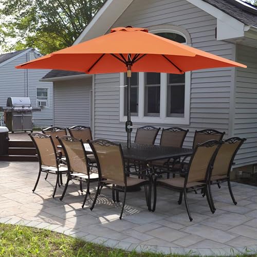Yaheetech 9FT Patio Umbrella Outdoor with Heavy Duty Base Included,Table Umbrella with Push Button Tilt and Crank, UV Protection Waterproof for Yard/Outdoor/Wedding Parties and Events - Orange - color: Orange, size: 9FT