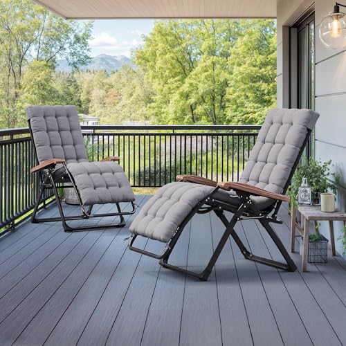 PURPLE LEAF Outdoor Reclining Chair Set of 2 Patio Zero Gravity Chaise Lounge Folding Chair with Removable Cushion Adjustable Headrest for Lawn Camping Beach Pool Grey - color: Grey - 2 Chairs, size: Standard – Thick Cushion