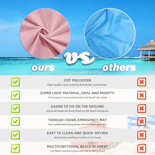 Beach Blanket Waterproof Sandproof Oversized Lightweight 78''×110'' 1-7 Adults Blanket Beach Large Picnic Mat for Travel Camping Hiking Picnic - color: Pink, size: 78''x110''