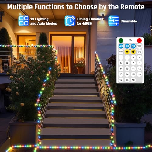 New Upgraded Solar Rope Lights Outdoor Waterproof 105ft 300 LED Solar String Lights with Remote Timer Dimmable 19 Modes Christmas Lights for Pool Yard Outside Patio Xmas Tree Decor (300LED-Multicolor) - color: 300LED-Multicolor