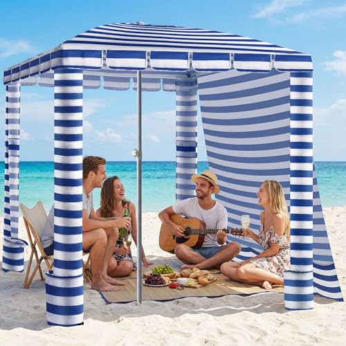 Umineux Beach Cabana - 6FT Beach Canopy with Side Wall, Easy Setup Beach Tent Sun Shelter, Waterproof Tent - Portable Shade for Whole Family (Navy Stripes) - color: Navy Stripes, size: 6ft