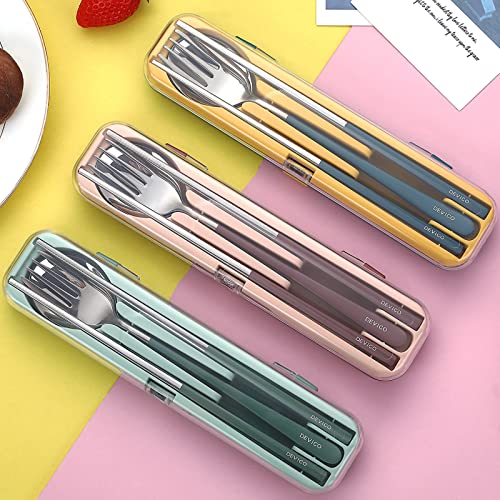 DEVICO Portable Utensils, Travel Reusable Silverware Flatware Set for Lunch, 18/8 Stainless Steel 4-Piece Camping Cutlery Include Fork Spoon Chopsticks with Case (Blue) - color: Blue