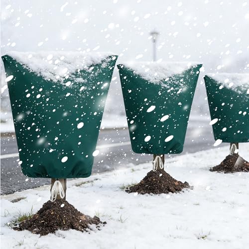 Plant Covers Freeze Protection, 2 Pack Frost Cloth with Zipper Drawstring 47’’×71’’, Reusable Outdoor Protection Jacket for Shrub Tree Potted Plants Winter Cold Weather(Green) - size: 47"×71"