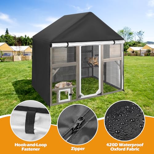 Catio Cover, 72" L x 48" W x 72" H Waterproof Cover for Outdoor Cat Enclosure, 420D Cat Cage Cover for PetsCosset Catios, Black (Catio Not Included) - size: 72.0"L x 48.0"W x 72.0"H