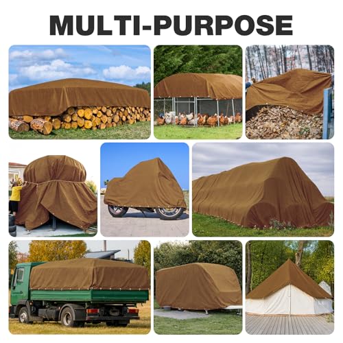 Winpull Heavy Duty Canvas Tarp 8x10 ft, 12oz (350 GSM) Polyester Canvas Water-Resistant Tarp with Rustproof Grommets, Tear-Resistant Outdoor Cover for Wood Piles, Camping, Trailer & Equipment - color: Tan, size: 8'x10'