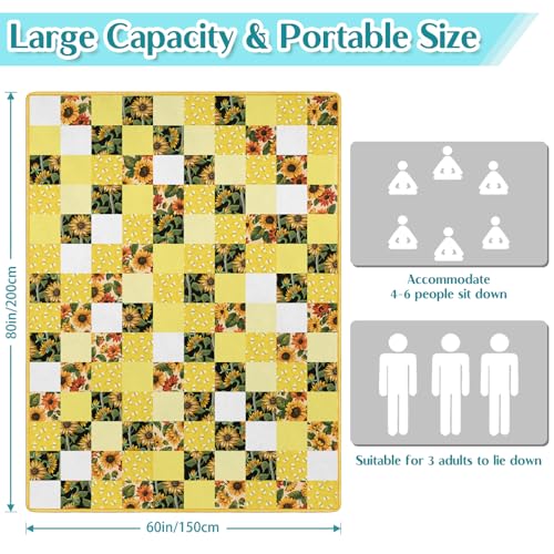 Checkered Picnic Blankets Waterproof Foldable, 60″X80″Sunflower Picnic Mat Outdoor Blanket for Grass, Cute Bee Thick Beach Blanket Sandproof Picnic Accessories for Camping Party Park Patio - color: A04, size: 5' X 6'8" (Rectangular)