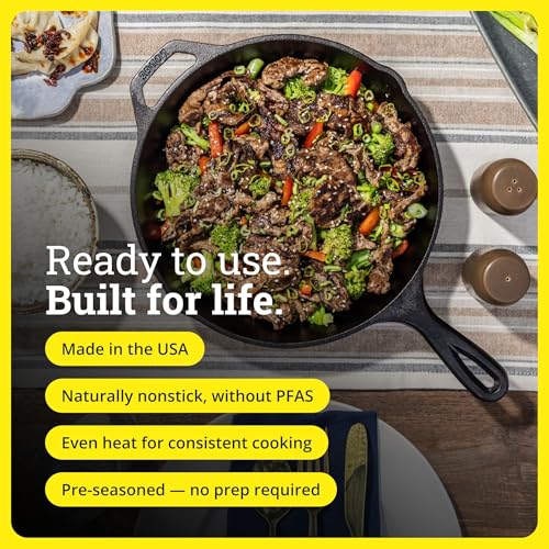 Lodge Seasoned Cast Iron Skillet 12 Inches - PFAS-Free, Non-Toxic Cookware - Use with an Oven, Stove, Grill, or Campfire - Naturally Non-Stick & Oven Safe - size: 12 Inch (1 Count)