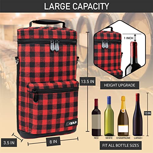 Opux 2 Bottle Wine Tote Carrier, Insulated Cooler Bag for Travel Picnic, Leakproof Padded Case, Wine Gifts for Women & Men, Plaid Buffalo Red - color: Buffalo Plaid Red