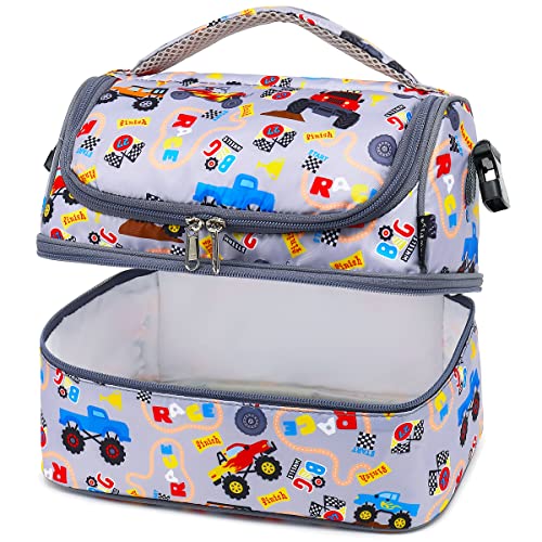 FlowFly Double Decker Cooler Insulated Lunch Bag Large Tote for Boys, Girls, Men, Women, With Adjustable Strap (Truck) - color: Truck