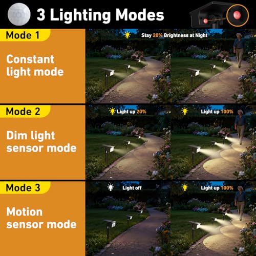 btfarm Solar Spot Lights Outdoor Waterproof, 2 Pack/3 Modes Motion Sensor Lights, Solar Powered Spotlights 2-in-1 Auto On/Off for Outside Pathway Yard Garden Landscape Lighting, Warm White - color: Warm White, size: 2 Pack