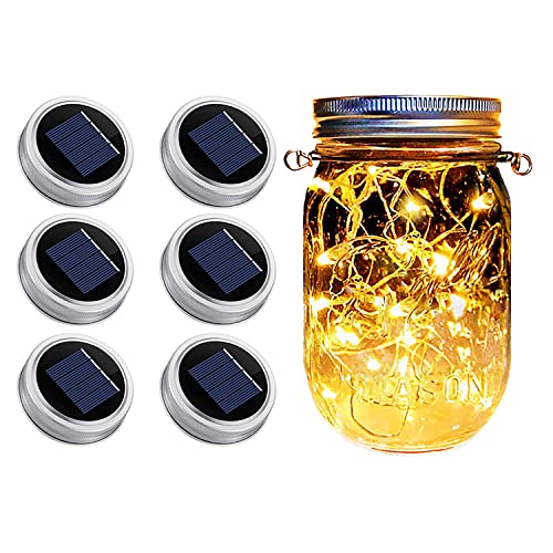Dracarys Mason Jar Solar Lights Lids,6 Pack 20 LED Bulbs Solar String Lights (NO Jars&Hanger), Garden Shed Windows Decor Lanterns Fairy Lights Outdoor - color: White Warm
