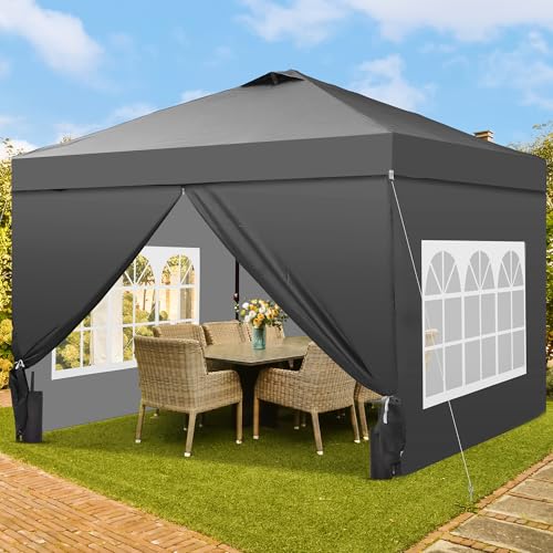 GDY 10x10 Pop Up Canopy Tent with 4 Sidewalls, Easy Set up with One Push Lift Outdoor Silver Coated Beach Gazebos, Carpas with 4 Sandbags, for Events, Parties,Camping, Gray. - color: Gray, size: 10x10 with 4 Sidewall