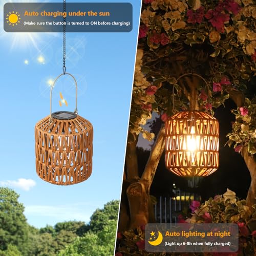2 Pack Solar Lanterns Outdoor Waterproof, Rattan Solar Lights for Yard, Outdoor Garden Lights, Hanging Lanterns Decorative Birthday Gifts for Mom Grandma, Outdoor Lanterns for Porch Patio Pathway - size: 2 Pack-Brown