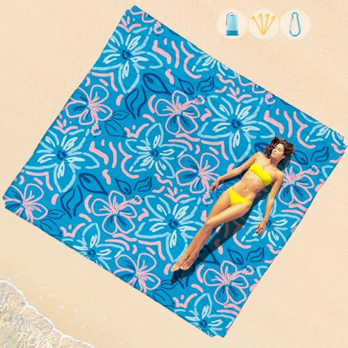 Beach Blanket Waterproof Sandproof 1-7 Adult Oversized 78 '' × 81 '' Lightweight Durable Compact Sand Free Extra Large Beach Mat for Travel Camping Hiking Picnic Blanket - color: Blue Flower, size: 78“x81”