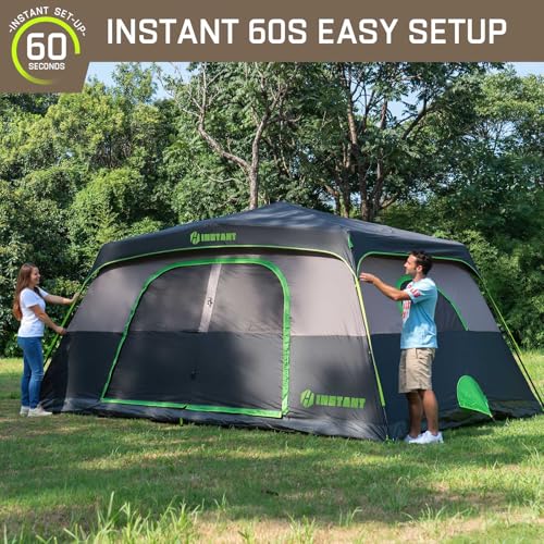 4/6/8/10 Person Instant Tent, Waterproof Pop Up Tents for Camping with Rainfly, 60 Seconds Easy Setup, Automatic Cabin Tent for Family Camping with Expandable Carry Bag & Upgraded Ventilation - color: Black, size: 10 Person