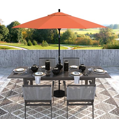 California Umbrella 9' Round Aluminum Market Umbrella, Crank Lift, Push Button Tilt, Black Pole, Sunset Olefin - color: Sunset