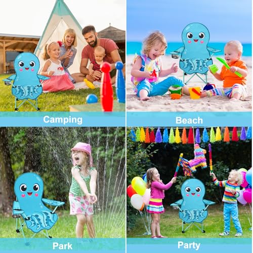 KABOER Kids Outdoor Folding Lawn and Camping Chair with Cup Holder and Carrying Bag, Children's Camping Chairs - color: Blue Octopus