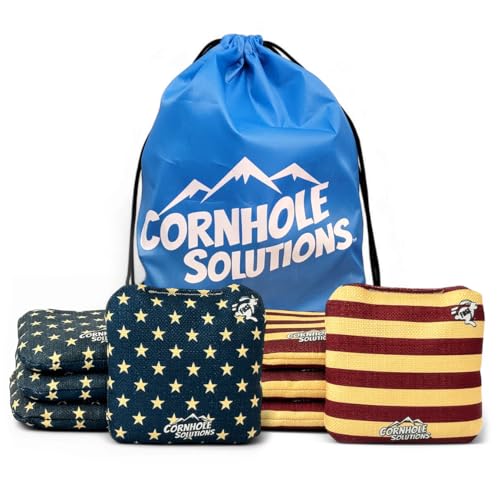 Cornhole Solutions Cornhole Bags Set of 8 – Regulation Pro Style 6x6 – Resin Filled + Tote Bag - color: Distressed Stars/Distressed Stripes