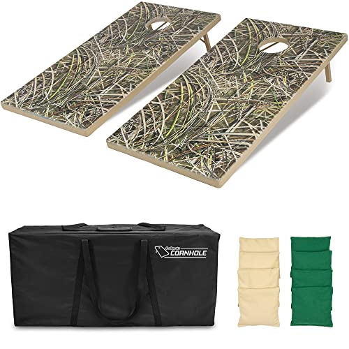 GoSports 4 x 2 ft All Weather Cornhole Boards - Rustic, Reed Camo, Woodland Camo, or Wood - 2 Regulation Size ToughToss Boards, 8 Bean Bags, and Carry Case - color: Reed Camo