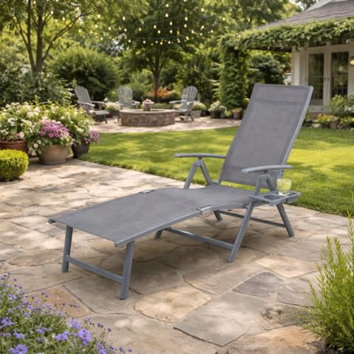 Kozyard Aluminum Outdoor Chaise Lounge Chair, Adjustable Reclining Patio Lounge with Drink Holder, Weather-Resistant Pool, Deck & Yard Recliner,Assemble-Free, Gray (Gray) - color: Gray/Style2