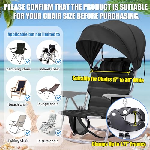 DaisyInner 1 Pcs Beach Chair Umbrella Canopy Extra Large Foldable Chair Sun Shade with Adjustable Clamp for Beach Camping Fishing Lounge Outdoor (Black) - color: Black