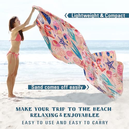 Famstar Beach Blanket Sandproof Waterproof 78''×81''1-5Adults Oversized,Compact Lightweight Durable Beach Mat for Travel Camping Hiking Picnic Blanket - color: Pink Ocean, size: 78''×81''